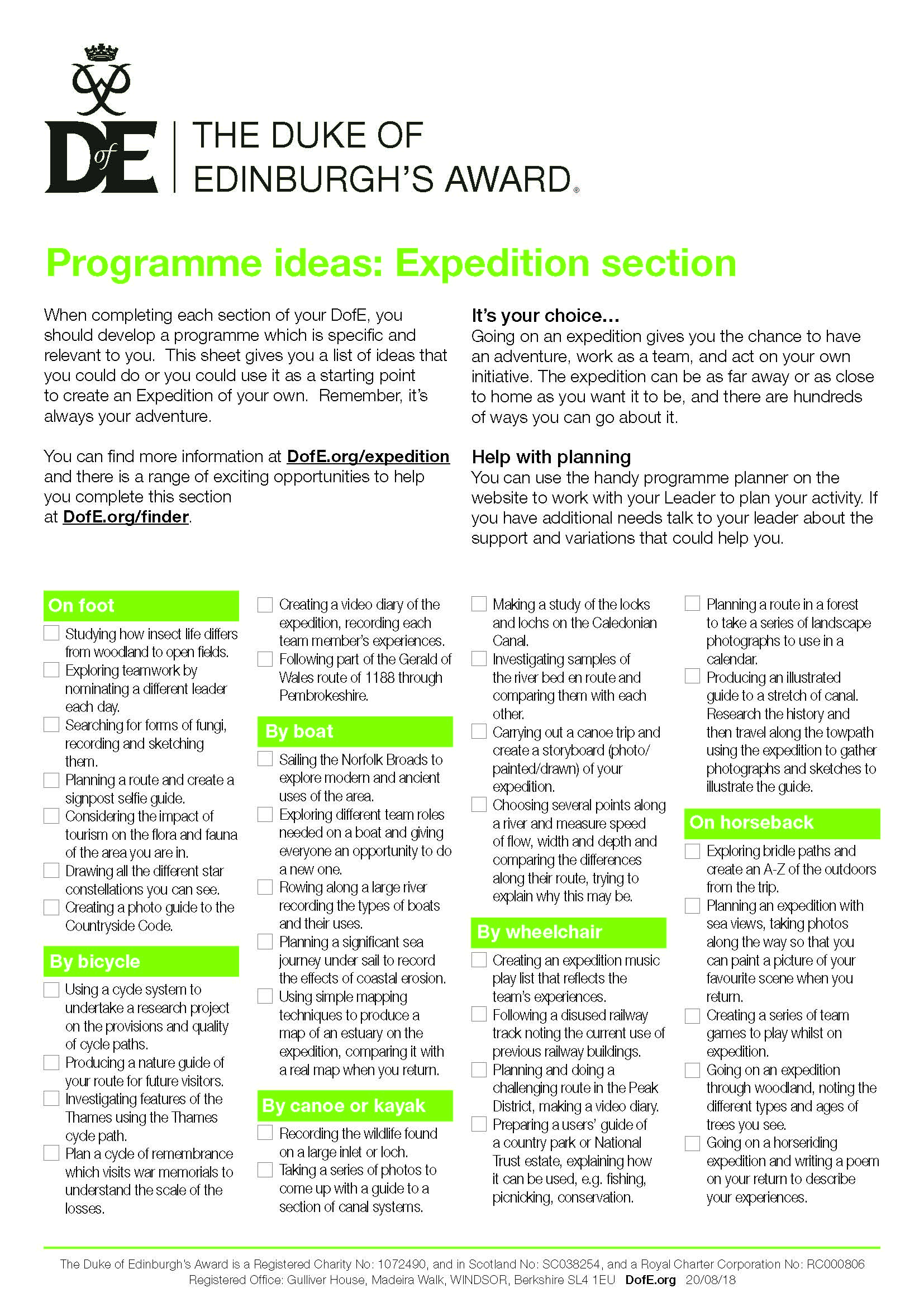 programme ideas - Expedition Section